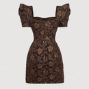 Mod vestido floral jacquard de cuello cuadrado de manga farol