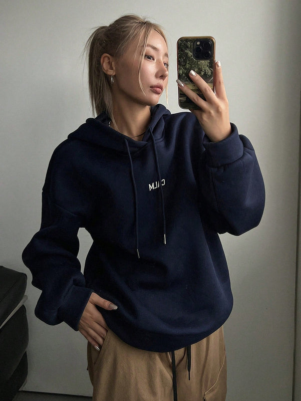 Dazy sudadera con capucha minimalista con estampado de letras para mujer, uso casual diario