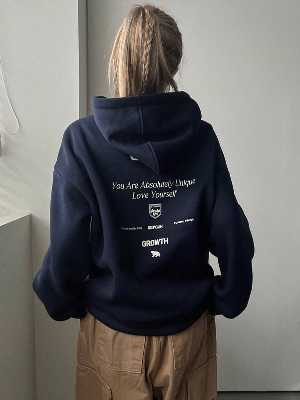 Dazy sudadera con capucha minimalista con estampado de letras para mujer, uso casual diario