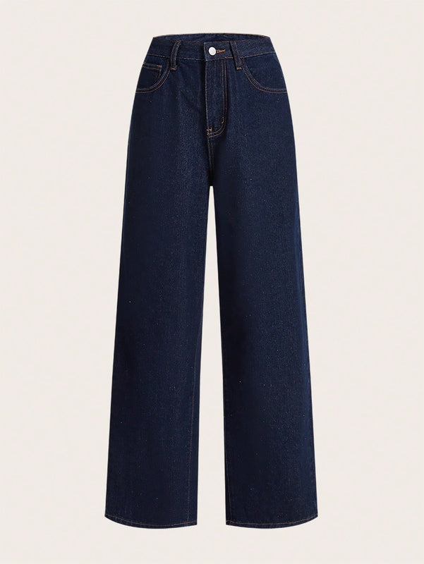 EZwear Jeans unicolor de pierna ancha