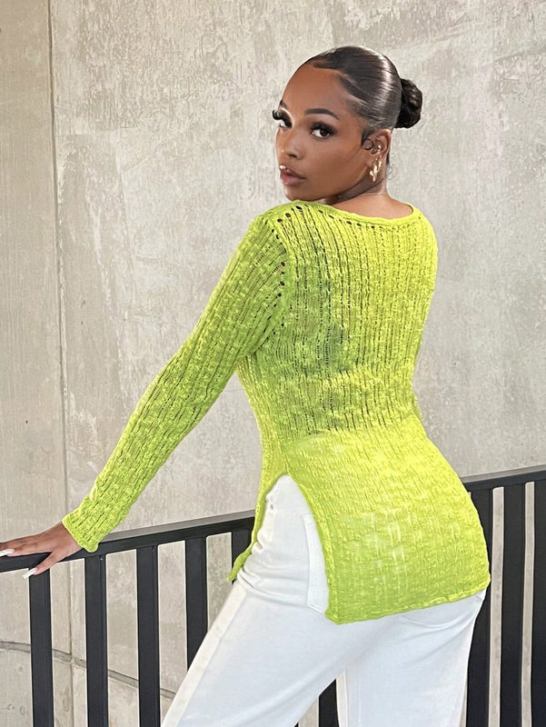 SXY Jersey unicolor bajo con abertura