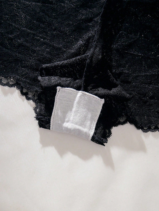 5 piezas Boyshorts con encaje floral ribete en abanico