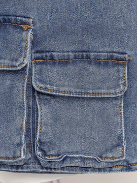 Haute Shorts De Mezclilla Con Solapa, Hebilla Y Envoltura De Bolsillo