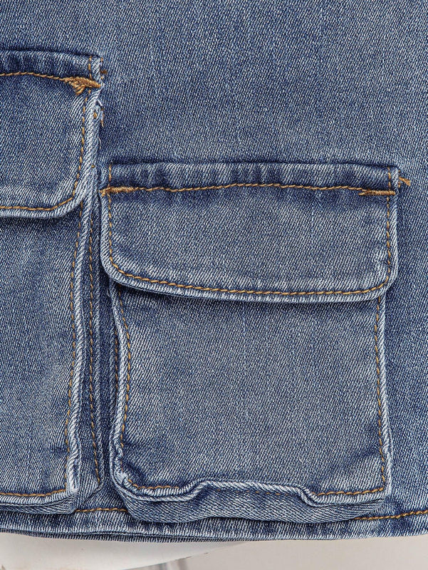Haute Shorts De Mezclilla Con Solapa, Hebilla Y Envoltura De Bolsillo