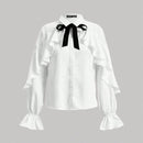 MOD Blusa de cuello con cordon ribete con fruncido de manga con volante