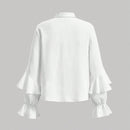 MOD Blusa de cuello con cordon ribete con fruncido de manga con volante