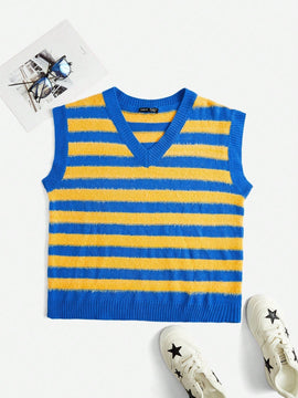 EZwear Chaleco de punto con patron de rayas sin camiseta