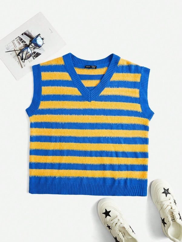 EZwear Chaleco de punto con patron de rayas sin camiseta