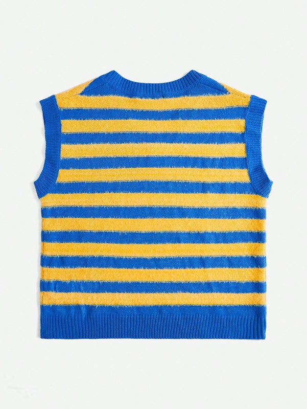 EZwear Chaleco de punto con patron de rayas sin camiseta