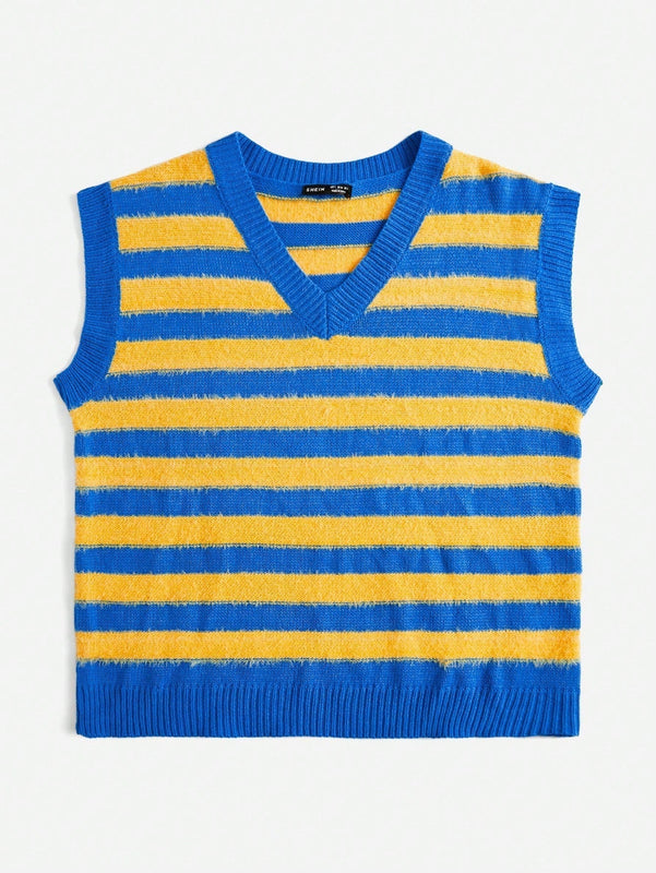 EZwear Chaleco de punto con patron de rayas sin camiseta