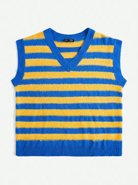 EZwear Chaleco de punto con patron de rayas sin camiseta