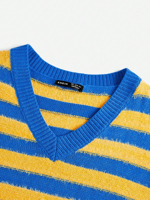 EZwear Chaleco de punto con patron de rayas sin camiseta