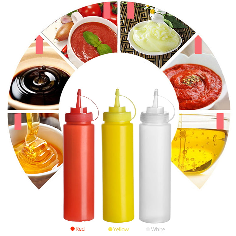 5 piezas de botellas de condimentos libres de BPA de PE, forma redonda, solo lavado a mano, ketchup, miel, aderezo para ensaladas, mostaza, botellas dispensadoras de mayonesa