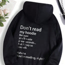 Essnce sudadera con capucha termica con bolsillo canguro y cordon, con grafico de eslogan "no leas mi sudadera porque perderas unos segundos, pero si lo digo lo haras. jajaja, ¿la estas leyendo, verdad?"