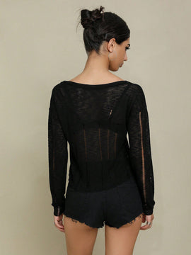 EZwear Jersey crop unicolor de hombros caidos