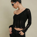 EZwear Jersey crop unicolor de hombros caidos