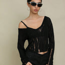 EZwear Jersey crop unicolor de hombros caidos