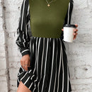 Vestido con estampado de rayas de manga farol