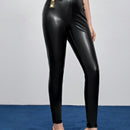 Pantalones pitillo de cuero PU con detalle de botones