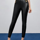 Pantalones pitillo de cuero PU con detalle de botones