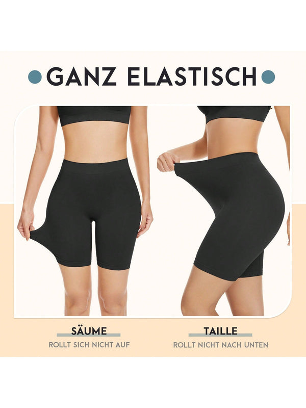 Pantalones Cortos De Bicicleta Solidos Con Cintura De Banda Ancha, Pantalones Cortos Moldeadores Comodos Y Sin Costuras Para Mujeres, Para Usar Debajo De Faldas