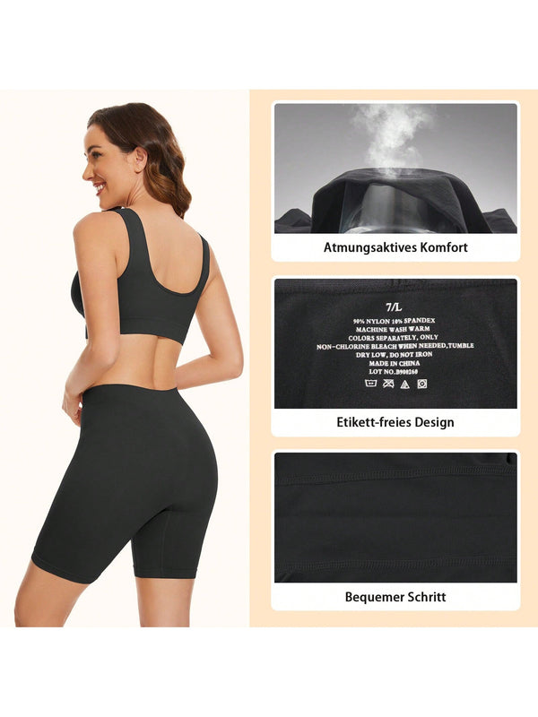 Pantalones Cortos De Bicicleta Solidos Con Cintura De Banda Ancha, Pantalones Cortos Moldeadores Comodos Y Sin Costuras Para Mujeres, Para Usar Debajo De Faldas
