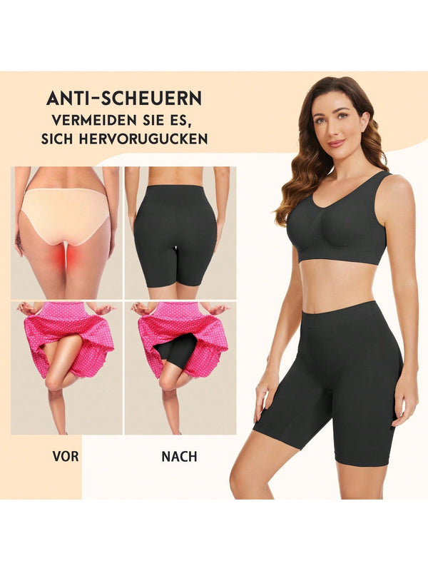 Pantalones Cortos De Bicicleta Solidos Con Cintura De Banda Ancha, Pantalones Cortos Moldeadores Comodos Y Sin Costuras Para Mujeres, Para Usar Debajo De Faldas