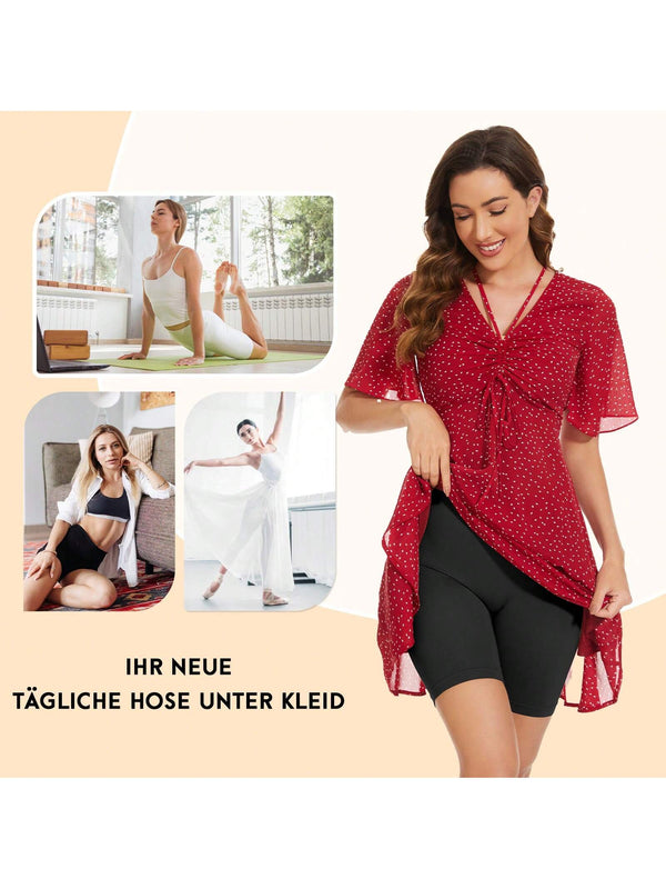 Pantalones Cortos De Bicicleta Solidos Con Cintura De Banda Ancha, Pantalones Cortos Moldeadores Comodos Y Sin Costuras Para Mujeres, Para Usar Debajo De Faldas
