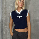 EZwear Chaleco de punto crop con patron de letra ribete en contraste