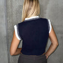 EZwear Chaleco de punto crop con patron de letra ribete en contraste