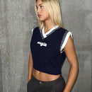 EZwear Chaleco de punto crop con patron de letra ribete en contraste