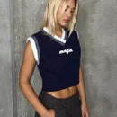 EZwear Chaleco de punto crop con patron de letra ribete en contraste