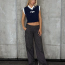 EZwear Chaleco de punto crop con patron de letra ribete en contraste