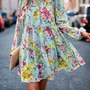 Vestido smock con estampado floral de manga farol bajo con fruncido
