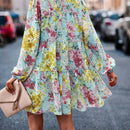 Vestido smock con estampado floral de manga farol bajo con fruncido