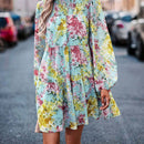 Vestido smock con estampado floral de manga farol bajo con fruncido