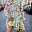 Vestido smock con estampado floral de manga farol bajo con fruncido