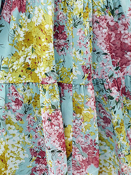 Vestido smock con estampado floral de manga farol bajo con fruncido