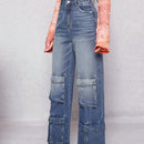 Haute Jeans De Pierna Ancha Con Bolsillos De Solapa Y Estilo Cargo