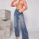 Haute Jeans De Pierna Ancha Con Bolsillos De Solapa Y Estilo Cargo