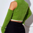 EZwear Jersey crop con abertura delantera de hombros descubiertos ribete en contraste