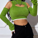 EZwear Jersey crop con abertura delantera de hombros descubiertos ribete en contraste