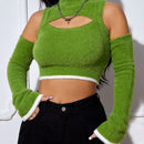 EZwear Jersey crop con abertura delantera de hombros descubiertos ribete en contraste