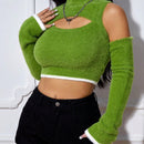 EZwear Jersey crop con abertura delantera de hombros descubiertos ribete en contraste