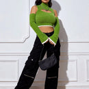 EZwear Jersey crop con abertura delantera de hombros descubiertos ribete en contraste