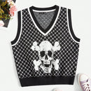 EZwear Chaleco de punto Halloween con patron de craneo sin camiseta