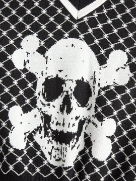 EZwear Chaleco de punto Halloween con patron de craneo sin camiseta
