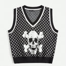 EZwear Chaleco de punto Halloween con patron de craneo sin camiseta