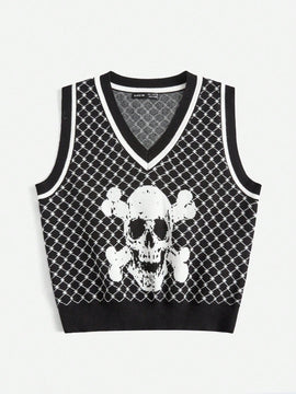 EZwear Chaleco de punto Halloween con patron de craneo sin camiseta