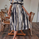 Vestido linea A con estampado de pincelada con diseno de boton